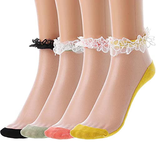 1/5Pair Women Girls Cute Embroidered Socks Funny Ankle Sock Summer Hosiery